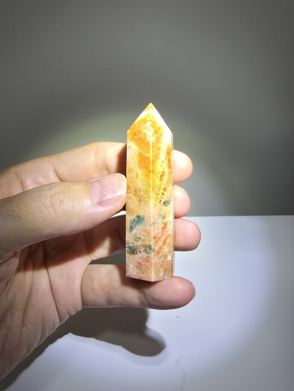 Sunstone and Blue Apatite Crystal Tower #C
